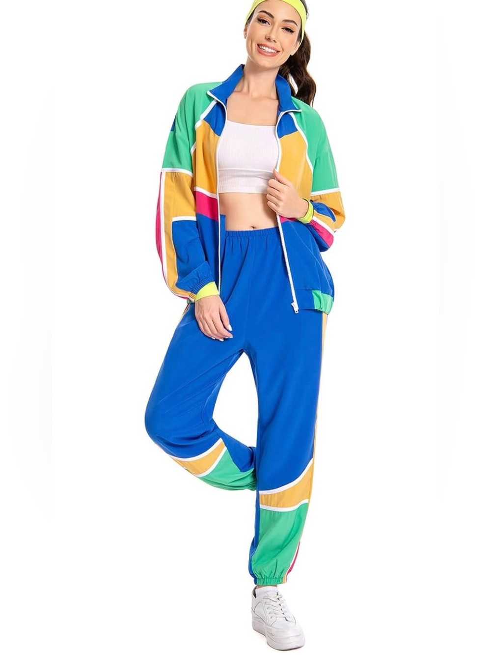 Colorblock Blue Women's Track Pants and Jacket Set